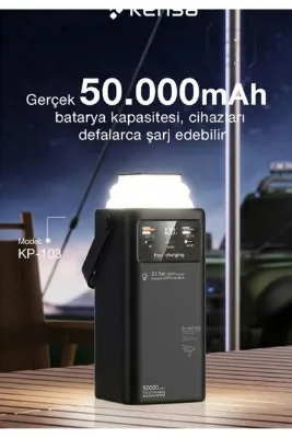 KRİZANTEM 50.000 Mah Powerbank Kendinden Kablolu Led Göstergeli Fenerli Bileklikli Hızlı Şarj Powerbank