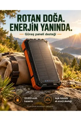 ABRAXTECH 20000mAh Kablosuz Şarjlı Powerbank – Dahili Kablolu Hızlı Şarj Cihazı, Çift LED Fenerli Taşınabilir Güç Bankası
