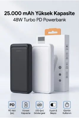 Case&Accessories 25000 mAh Powerbank 48W Turbo PD Hızlı Şarj Beyaz -P511