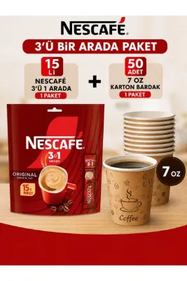 Nescafe 3 Ü BİR ARADA 15 Lİ PAKET VE 7 OZ KARTON BARDAK 50 Lİ
