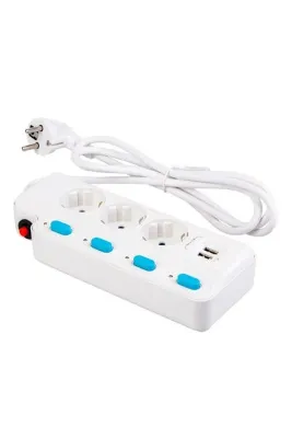 Hobimtek Rt-05 Termal Akım Korumalı 2500w 10 Amper 3 Lü Priz 1.5 Metre Uzatma Kablosu Çoklu Priz 2 Usb