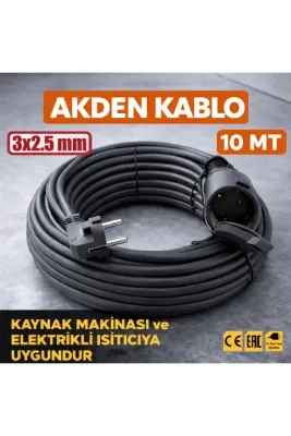 AKDEN Kablo 10 Metre 3x2,5mm Uzatma Kablosu Tam Kesit Kaynak Makinası Kullanıma Uygundur