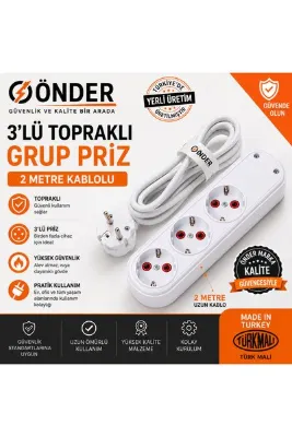 Amiral electric 2 Metre Kablolu Topraklı Ara Kablosu Uzatmalı Seyyar 3lü Grup Priz