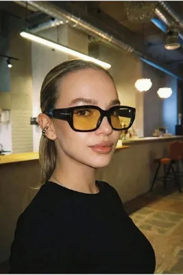 Chunky Frame Caram Vintage Unisex Siyah Turuncu Dikdörtgen Güneş Gözlüğü