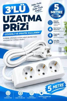 ASYAGROUP 3 lu priz uzatma kablosu 5 metre