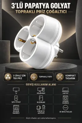 End 3'LÜ PAPATYA GOLYAT PRİZ TOPRAKLI PRİZ ÇOĞALTICI ALPSAN