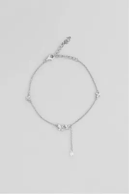 So CHIC... Taşlı Çiçek 18 Ayar Beyaz Altın Kaplama 20 Cm Gümüş Minimal Bileklik