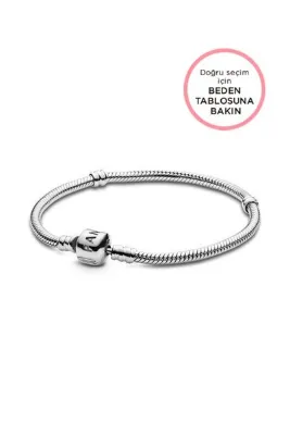 Pandora Moments Düz Klipsli 925 Ayar Gümüş Yılan Zincir Bileklik Charm Uyumlu Klasik