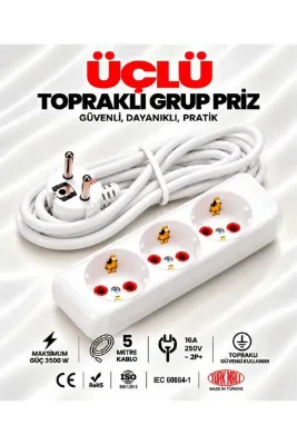 GRUP PRİZ,UZATMA KABLOSU,ÜÇLÜ FİŞ,ÜÇLÜ UZATMA