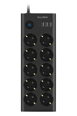 Vothoon Fulltech FTR14 Type-C Girişli Akım Korumalı 10'lu Priz, 3 USB