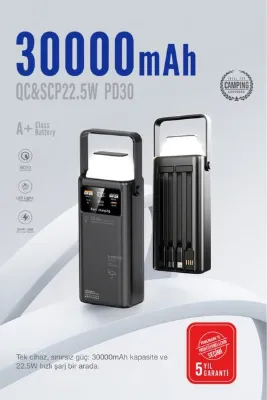Kensa 30.000 mAh Outdoor LED Işıklı Hızlı Şarj Powerbank – USB-C & Çoklu Cihaz Desteği