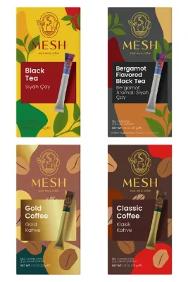 Mesh Stick Pratik Ofis Molası Seti 4'lü - Klasik & Gold Kahve, Siyah & Earl Grey Çay