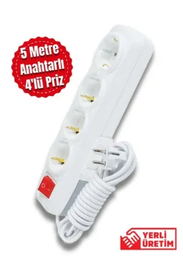 Tntech 5 Metre 4'lü Anahtarlı Kablolu Grup Priz Topraklı 9247