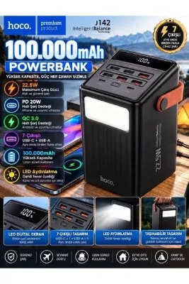 VEROXA J142 100000MAH Powerbank 22.5W Hızlı Şarj Pd 20W Qc3.0 LED Ekranlı 7 Çıkışlı