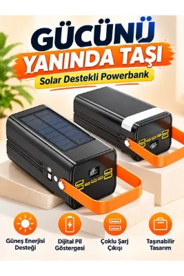 MATECHNO Solar 80.000 Mah Güneş Enerjili Led Işıklı Powerbank Şarj Aleti 4xUsb Çıkış Çoklu Şarj Çıkışı Kablo