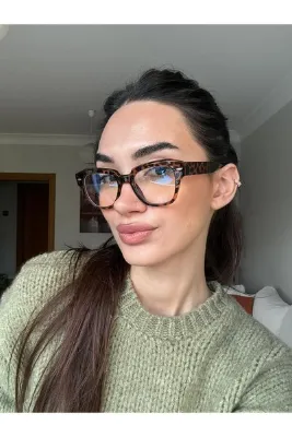funeyes Stane Leopar Kalın Çerveçe Popüler Mavi Işık Korumalı Blue Block Şeffaf Ekran Gözlüğü