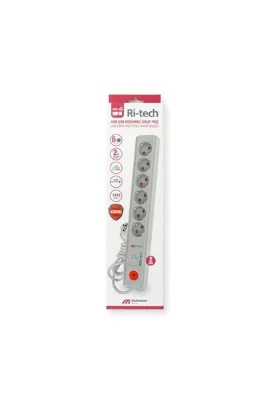 Mutlusan Ri Tech 6'lı, Şok Krımalı, Usb Ve Anahtarlı Topraklı Grup Priz - 1,5 Mt.