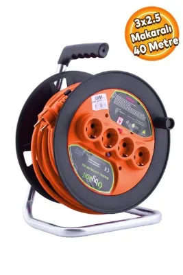 Badem10 Seyyar Ip20 Plastik Makaralı 4 Prizli Uzatma Kablosu 3x2.5 Mm Cca Kablo 40 Metre Termal Sigorta