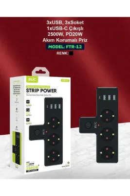 Termal Akım Korumalı 3 Priz / 3 Usb / 1 Typec 20w Girişli Duvar Tipi 3 Lü Priz