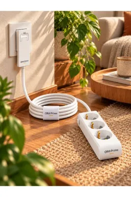 ORVİ prime Yeni Nesil 3’lü Uzatma Kablosu 50 cm Beyaz – Mobilya Arkalarında Konfor Sağlayan 5 mm Ultra İnce Fiş