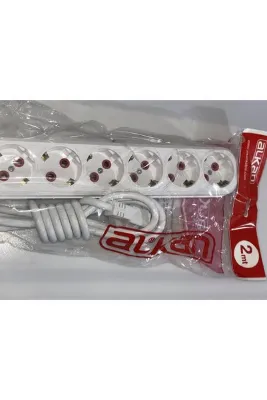 Alkan Altılı Priz 2 Metre Kablolu -Grup Priz-Uzatma priz