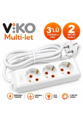 VİKO Multi-let 3’lü Topraklı Korumalı Grup Priz – 2 Metre Uzatma Kablolu