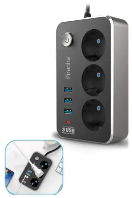 Buffer ® Isıya Dayanıklı Termal Akım Korumalı 2 Metre 10a 2500w 3lü Priz Ve 3 Usb Li Uzatma Kablosu