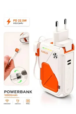 DEANB 5in1 10000mAh Powerbank PD 22.5W Hızlı Şarj Kablosuz Kablolu Standlı Çoklu Fişli Taşınabilir Şarj