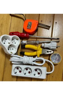 SERMER PAZARLAMA 8 Parça Birden 2 Metre Üçlü 1 Adet Golyat Pense Kontrol Kalemi Yıldız Tornavida 5 Metrelik Metre Fiş