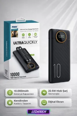 L'eDoren P12 10000mAh 22.5W Hızlı Şarj Cihazı - Fast Powerbank - Dijital Ekran - Taşınabilir Şarj Cihazı