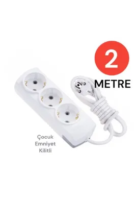 Tek-İş Grup Priz Topraklı 3 Lü 2 Metre Çocuk Korumalı Çoklu Priz Seyyar Ara Kablo Uzatma Kablosu