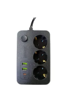 Skygo Ramia-Premium | 3 lü Akım Korumalı 2 Adet USB 1 Adet Type-C Girişli Priz 3414 | Tg.Ty