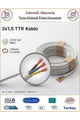 ÖZNUR 3x1,5 TTR Elektrik Kablosu - Beyaz - %100 Bakır - 2 Metre