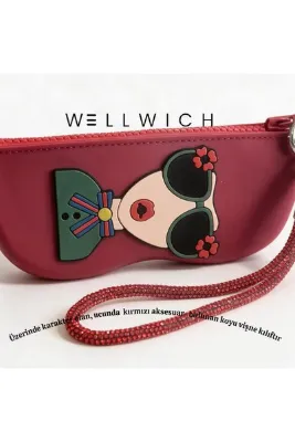 wellwich Silikon Gözlük Kılıfı Güneş Gözlüğü Optik Gözlük Koruyucu Fermuarlı Kutu Bordo Taşlı Aksesuar