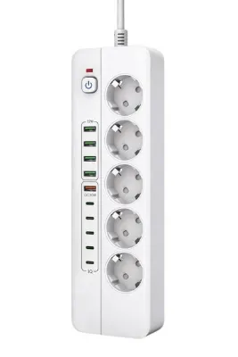 SMAYLİNG 3500W Akım Korumalı 5’li Priz | 5 USB-A + 5 Type-C |Açma Kapama Anahtarlı | 2 Metre Kablo