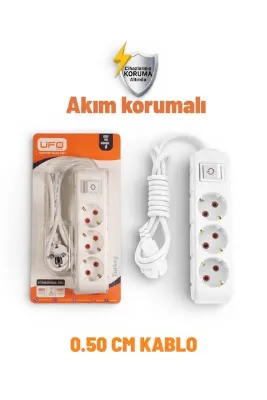 UFO Akım korumalı seyyar grup priz kablolu topraklı 0.50 cm ((Beyaz renk )) 3500 watt