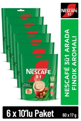 Nescafe 3ü1 Arada Fındık Aromalı Çözünebilir Kahve 17g 10'lu Paket 10X6