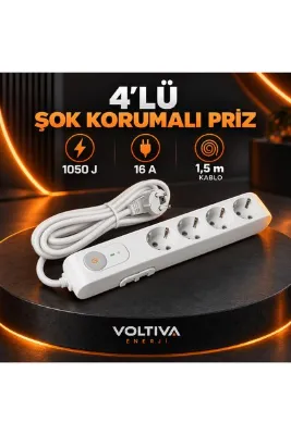 VİKO 4’lü Anahtarlı Şok Korumalı Topraklı Uzatma Prizi 1,5 Metre Çocuk Korumalı