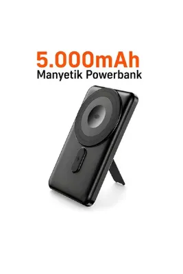 Dexmon 5.000 mAh PD 22.5W Manyetik Magsafe Kablosuz Şarj Özellikli Stantlı Taşınabilir Mini Powerbank