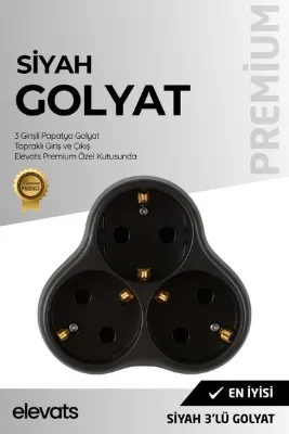Elevats Premium Siyah 3’lü Papatya Golyat Priz | Çoklu Priz | 3'lü Priz | Priz Çoğaltıcı | 3'Lü Golyat
