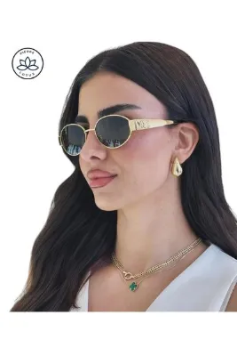 YUESSE Seline Gold Çerçeve Mineral UV 400 Cam Güneş Gözlüğü