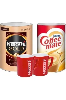 Nescafe Gold Granül Kahve 900 Gr Coffee Mate 2 Kg Kupa Bardak 2'Li