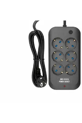 FIRSAT YOLU 6’lı Akım Korumalı Priz Anahtarlı Parafudr Anti-Statik 3x1.5mm 2 Metre Uzatma Kablosu Çocuk Korumalı