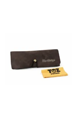 Toz Vintage Eskitme Deri Kahverengi Gözlük Kılıfı Lastik Kapamalı Yumuşak Koruyucu Kutu