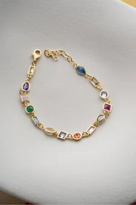 Silvano Jewelry 925 Ayar Gümüş Renkli Taşlı Bileklik