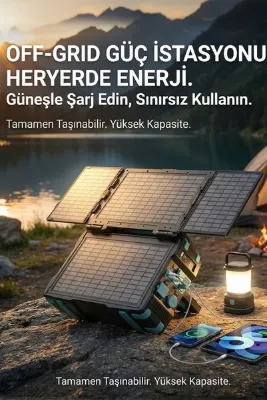 TECHNOMEN Katlanabilir Güneş Panelli Taşınabilir Powebank Solar Jeneratör Kamp ve Karavan Şarjlı Güç Kaynağı