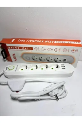 abnturk 3000watt 3 usb Çıkışlı 1.buçuk Metre Uzunluğunda Akım Korumalı 4lü Priz