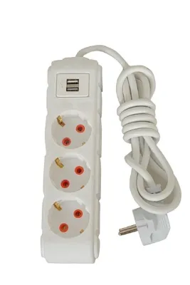 Holly Akım Korumalı Grup Priz Ve 2 Li Şarj Aleti 2500 Watt Beyaz Akım-korumalı-usb-üçlü Priz