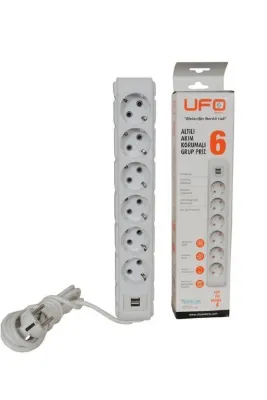 UFO Akım Korumalı Grup Priz 3 Mt Beyaz 6’lı Ve 2’li Usb Şarj Aleti 2500 Watt