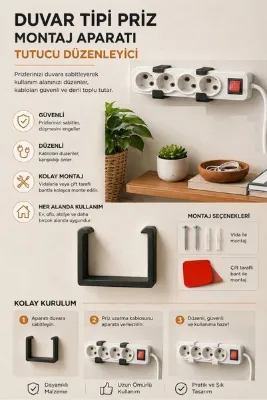 TY Tech Duvar Tipi Priz Tutucu & Priz Sabitleyici Aparat Priz Sabitleyici Duvar Montaj Aparatı | Uzatma Prizi Tutucu